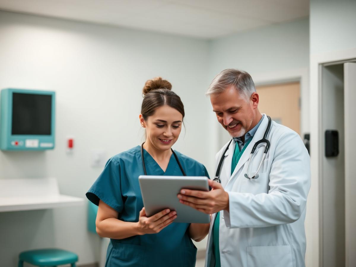 Nurse and physician reviewing a chart on a tablet