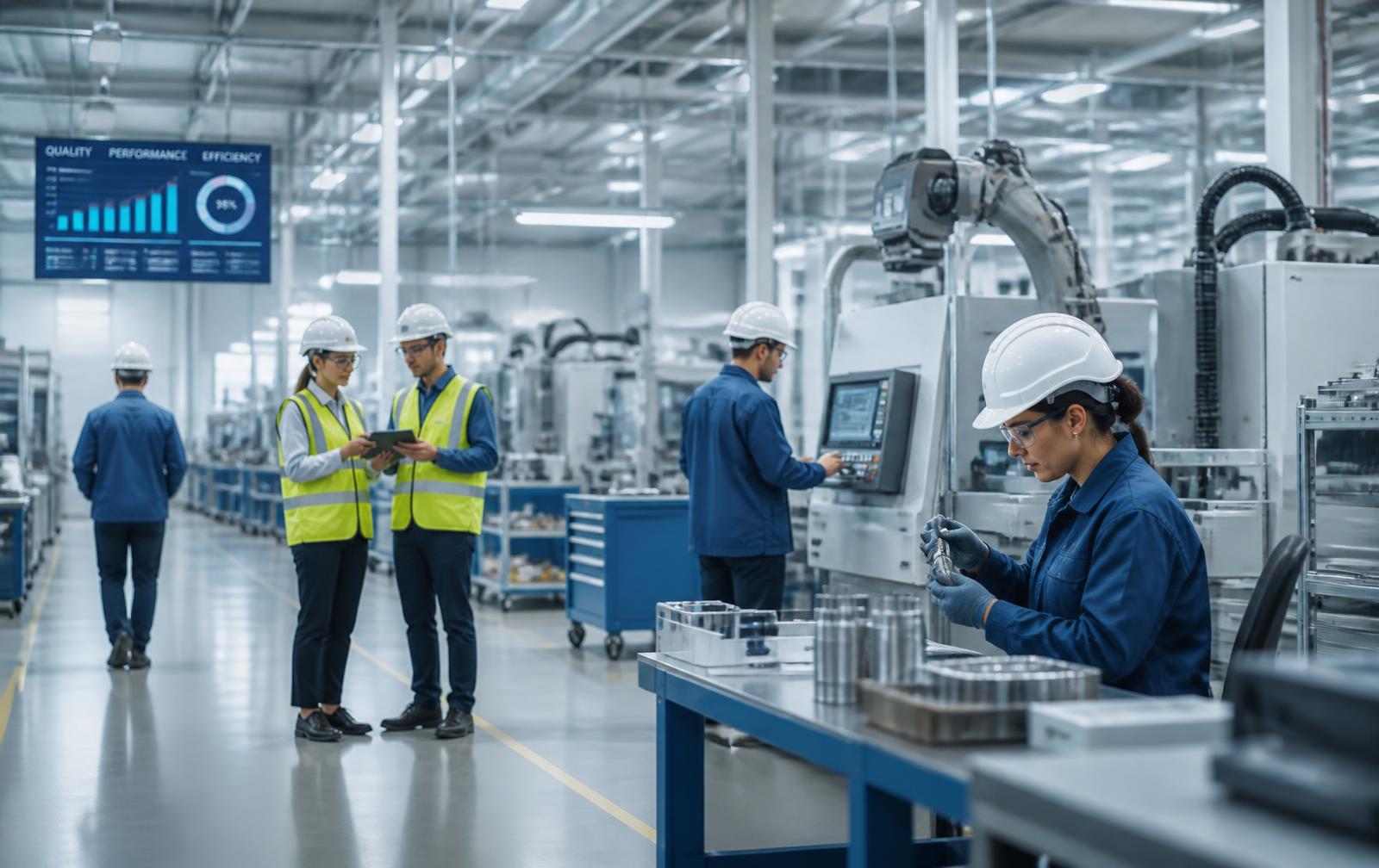Manufacturing workers in a modern production facility